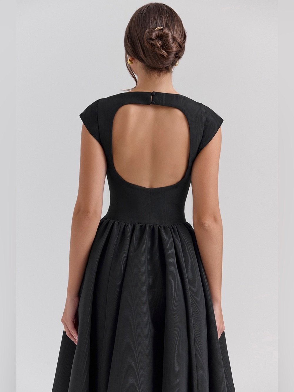 House of CB Debutante Black Moire Satin Backless Midi Dress NWOT size L - Picture 12 of 13